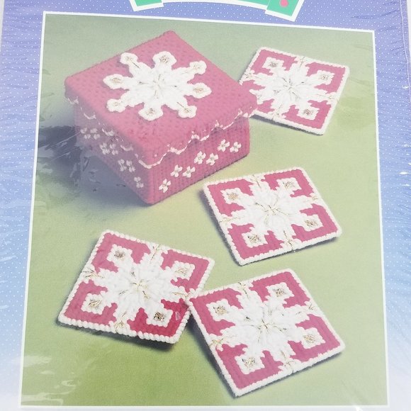 Vtg. Plastic Canvas Christmas Coasters & Caddy-New - Picture 2 of 7